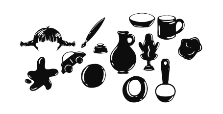 Custom Elements Diversos objetos en silueta, incluyendo utensilios de cocina y decorativos.