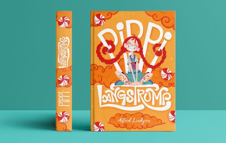 Rediseño de la portada del icónico y querido libro “Pippi Langstrump”. Diseño editorial, ilustración, Tipografia
