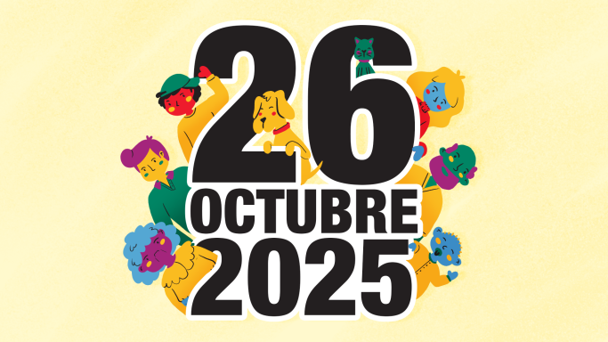 Texto en colores llamativos que dice "26 OCTUBRE 2025" con elementos decorativos alrededor. Ilustración, Animación, creación de personajes.