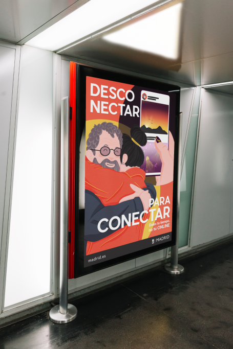 Cartel publicitario que promueve la conexión con las personas. Campaña publicitaria, diseño grafico, ilustración