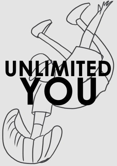 Dibujo de una figura humana en caída, con el texto "UNLIMITED YOU" destacado.
