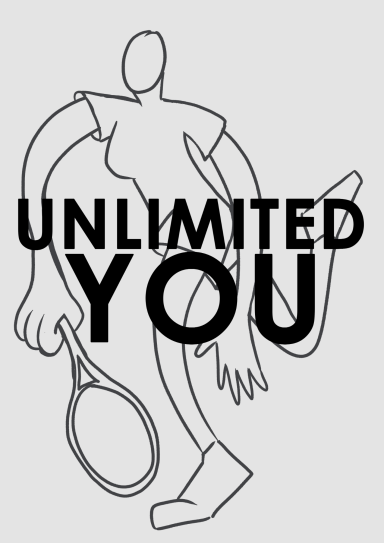 Diseño minimalista de figura con raqueta y texto "UNLIMITED YOU".