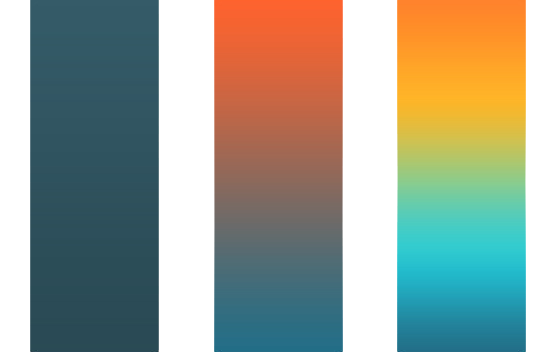 Tres columnas verticales con degradados de colores que van desde azul a naranja.