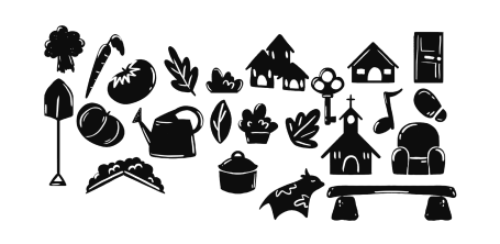 Natural Elements Varios íconos de actividades al aire libre y elementos de jardinería en silueta.